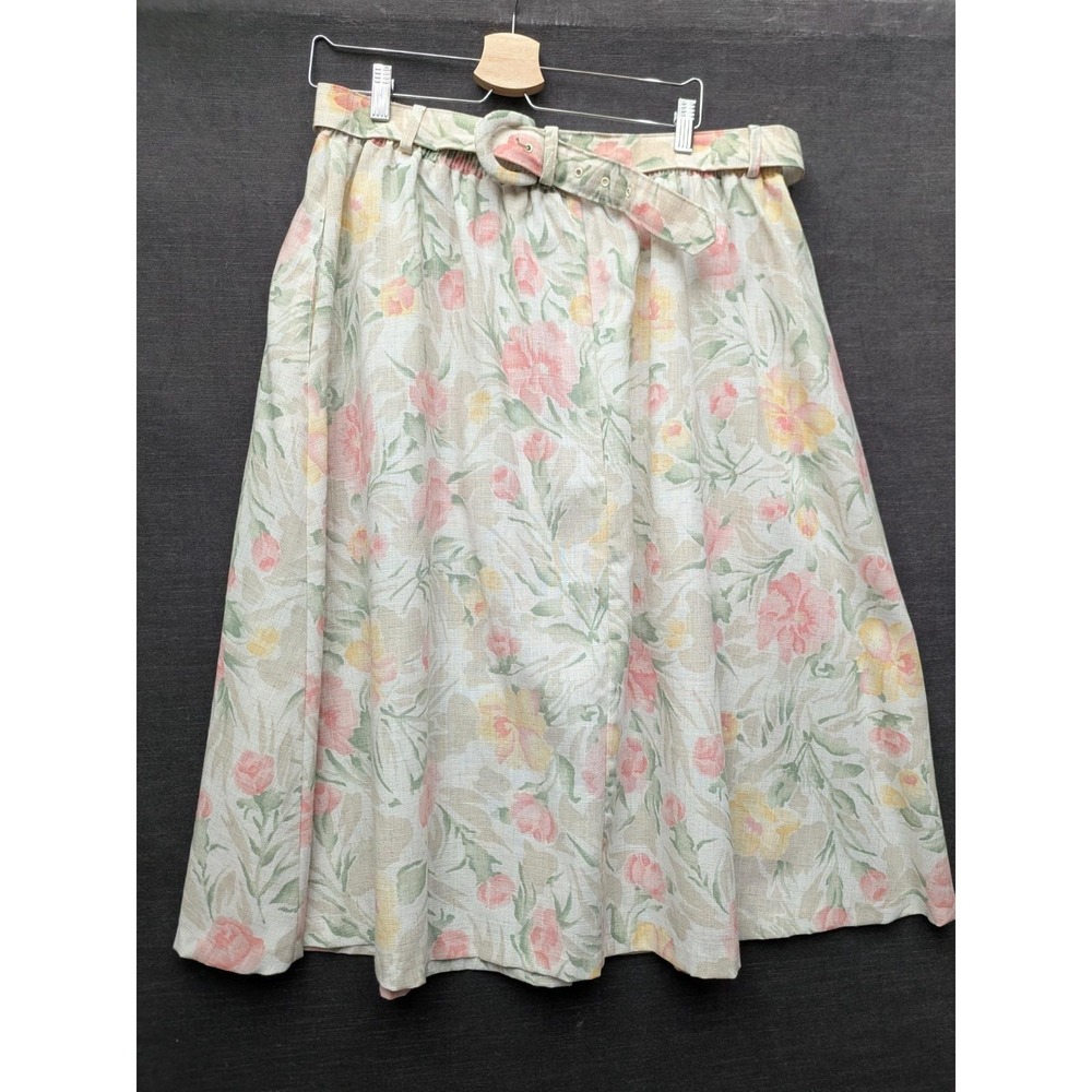Vintage Floral Skirt Distinctly Different Linen Feel Granny Core Grandma 24W